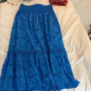 Elegant Blue Eyelet Maxi Skirt